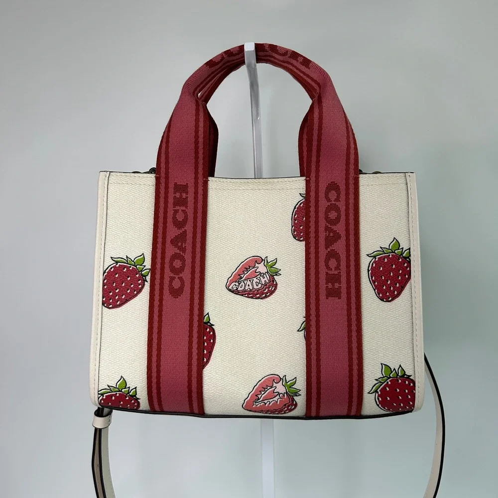 Coach Smith Tote 24 Chalk Strawberry Print Coated Canvas Bag Excellent